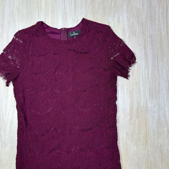 Lulu's Burgundy Take Me to Brunch Lace Shift Mini Cocktail Dress Size Small - Picture 2 of 16